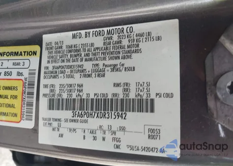 2013 Ford Fusion Se z USA, uszkodzony, nr VIN 3FA6P0H7XDR315942